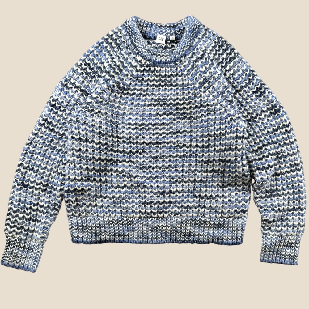 Gap Sweater Women XS Blue Marl Knit Wool Blend Crew Neck Raglan Sleeve Pullover